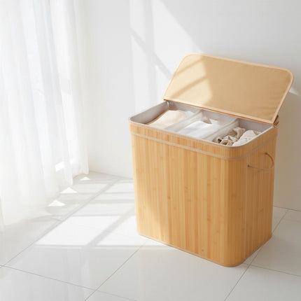 Panier à linge en bambou avec couvercle et doublure amovible