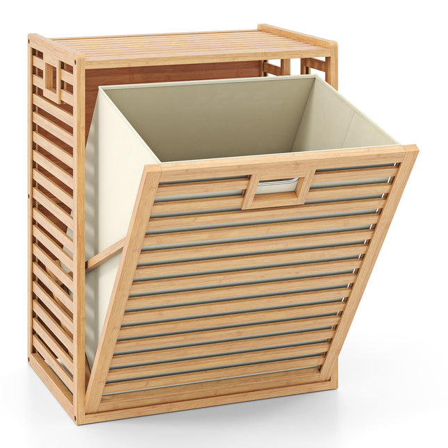 Étagère à linge en bambou avec panier de 68 L, 50 x 35 x 64 cm
