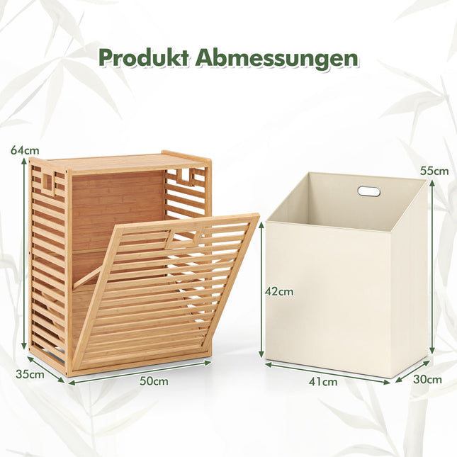 Étagère à linge en bambou avec panier de 68 L, 50 x 35 x 64 cm