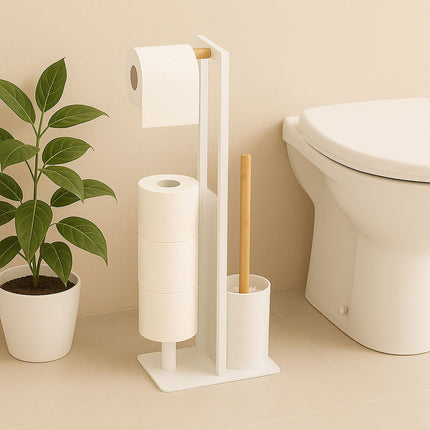 Porte-rouleau de papier toilette en bambou et métal - Autoportant