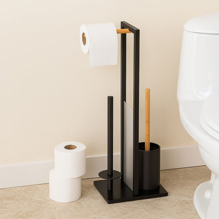 Toilettenpapierhalter aus Bambus & Metall mit Bürstengarnitur