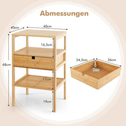 Bambus-Nachttisch-Set mit Schublade und 3-stöckigem Regal