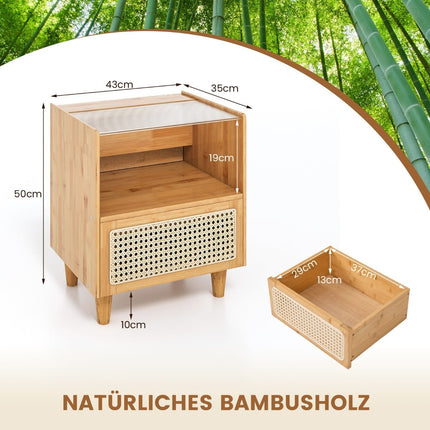 Bambus-Nachttisch-Set mit Schublade, verstecktem Stauraum, Natur