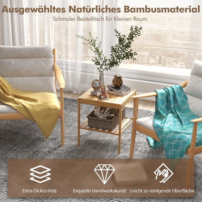 Ensemble de 2 tables de chevet en bambou, 2 niveaux, 40 x 40 x 45 cm