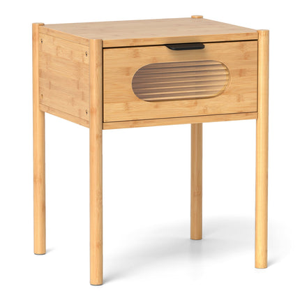 Table de chevet en bambou avec tiroir en verre - Finition naturelle