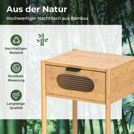 Table de chevet en bambou avec tiroir en verre - Finition naturelle