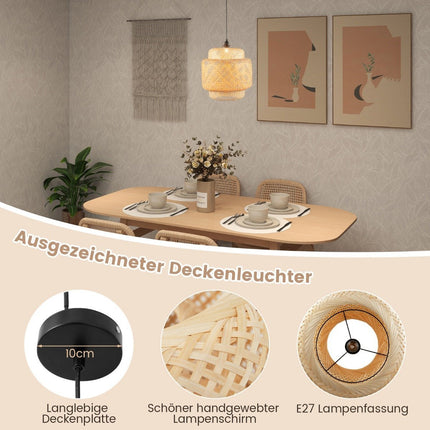 Bambus-Pendelleuchte, handgewebter Schirm, E27-Fassung, höhenverstellbar
