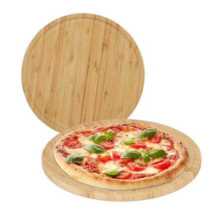 Pizzabrett & Servierbrett aus Bambus, 32 cm, 2er-Set