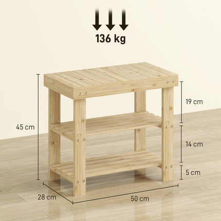 Bambus-Schuhbank mit 2 Ablagen, 50x28x45cm, Natur