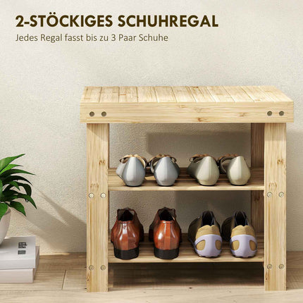 Bambus-Schuhbank mit 2 Ablagen, 50x28x45cm, Natur