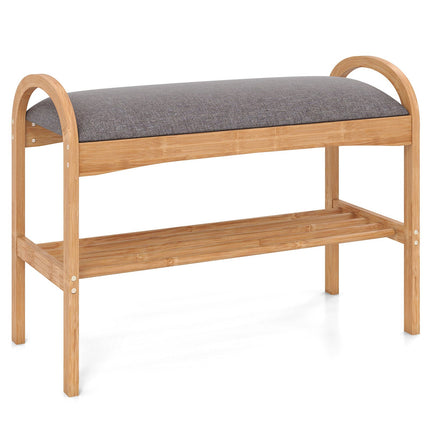 Banc à chaussures en bambou avec coussin, 2 niveaux, 70 x 31,5 x 51 cm