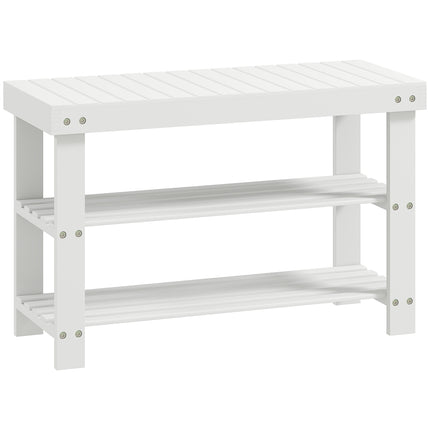 Banc à chaussures en bambou avec rangement, 2 étagères, 70 x 28 x 45 cm, blanc