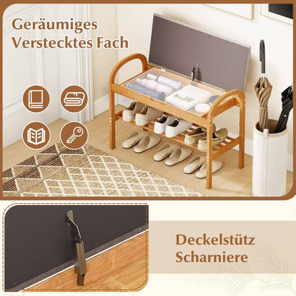 Bambus-Schuhbank mit Stauraum, Sitzkissen, 2 Etagen