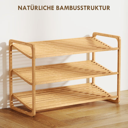 Bambus-Schuhregal, 3 Etagen, 30 kg Tragkraft, Naturholz