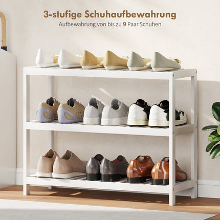 Étagère à chaussures en bambou, 3 niveaux, finition blanche, 70 x 26 x 55 cm