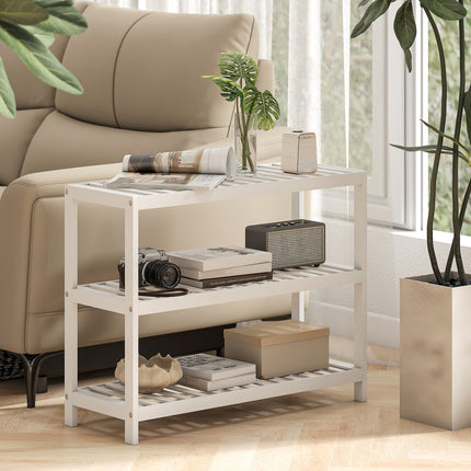 Étagère à chaussures en bambou, 3 niveaux, finition blanche, 70 x 26 x 55 cm