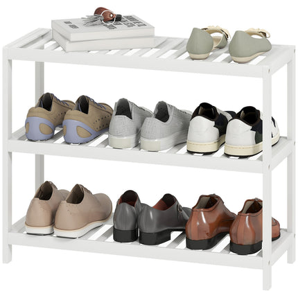 Étagère à chaussures en bambou, 3 niveaux, finition blanche, 70 x 26 x 55 cm