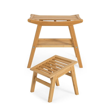 Ensemble banc de douche et repose-pieds en bambou avec rangement