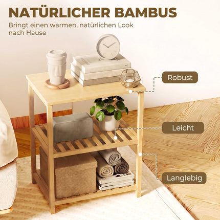 Table d'appoint en bambou, étagères à lattes à 3 niveaux, finition naturelle