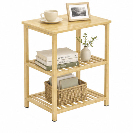 Table d'appoint en bambou, étagères à lattes à 3 niveaux, finition naturelle