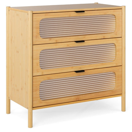 Bambus-Sideboard mit 3 Schubladen, Fronten aus gehärtetem Glas