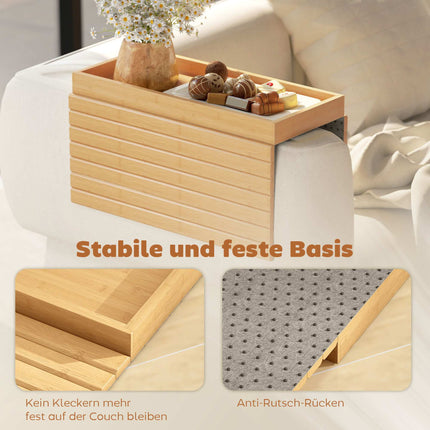 Bambus-Armlehnen-Tablett für Getränke, Snacks, Fernbedienung