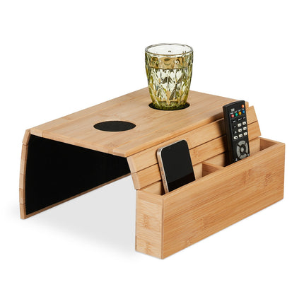 Plateau de canapé en bambou avec dessous de verre et poches latérales