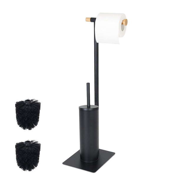 Ensemble brosse de toilette et porte-papier toilette en bambou et acier