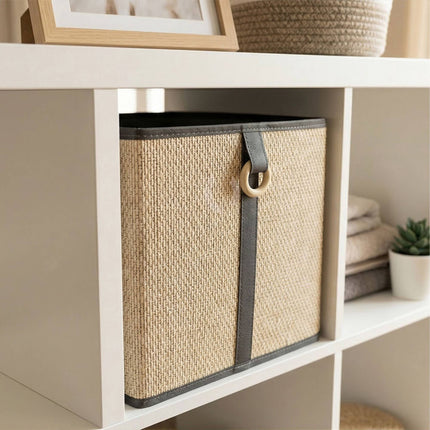 Ensemble de paniers de rangement en bambou, doublure en tissu, pliables à plat