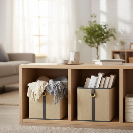 Ensemble de paniers de rangement en bambou, doublure en tissu, pliables à plat