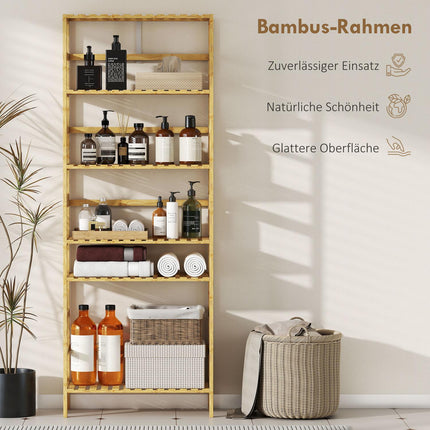 Étagère de rangement en bambou, 6 niveaux réglables, autoportante