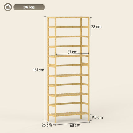 Étagère de rangement en bambou, 6 niveaux réglables, autoportante