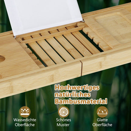 Bambus Badewannenbretter ausziehbare Badewannenablage mit verstellbarem Buchständer 70,5-105 x 22 x 4 cm Natur