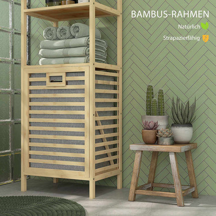 Bambus Badezimmerregal mit 3 Ebenen und Stoffkorb