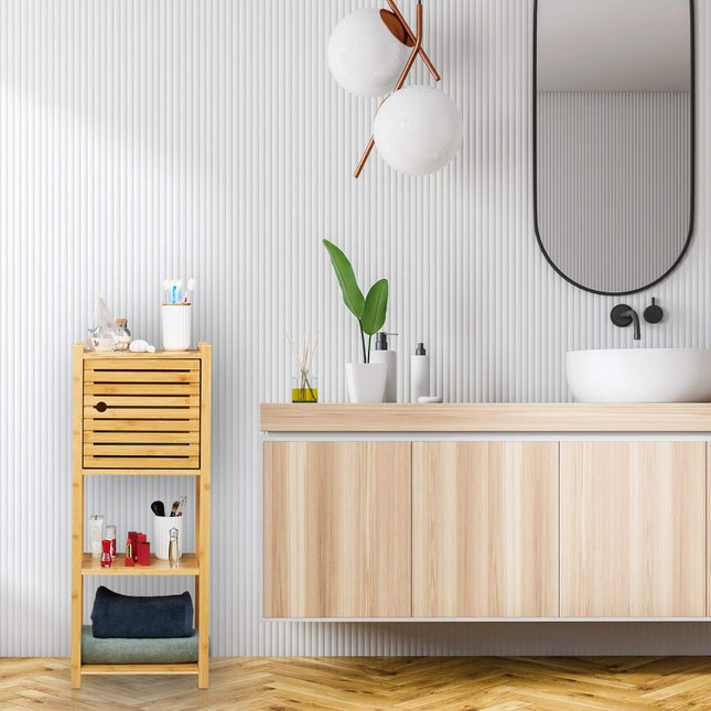 Étagère de salle de bain en bambou avec 2 étagères