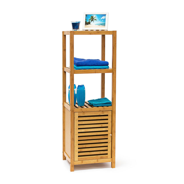 Étagère de salle de bain en bambou avec porte