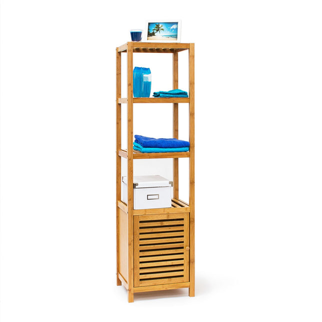 Étagère de salle de bain en bambou avec porte