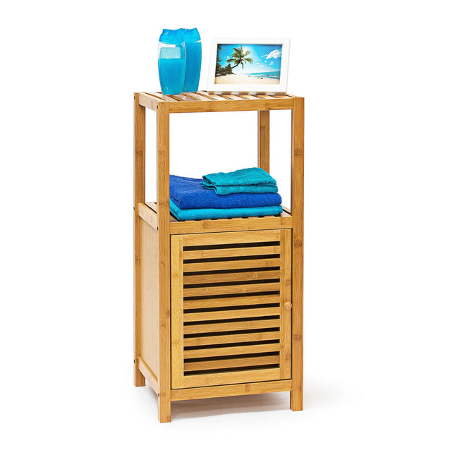 Étagère de salle de bain en bambou avec porte
