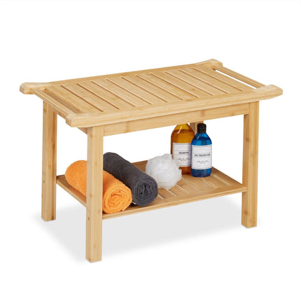 Tabouret de salle de bain en bambou avec poignée