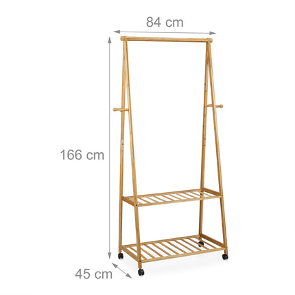 Portant à vêtements en bambou sur roulettes grand format