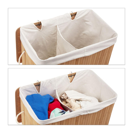 Panier à linge en bambou à 2 compartiments