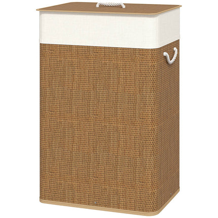 Panier à linge en bambou avec couvercle 72 L avec poignées en bambou, sac à linge amovible marron