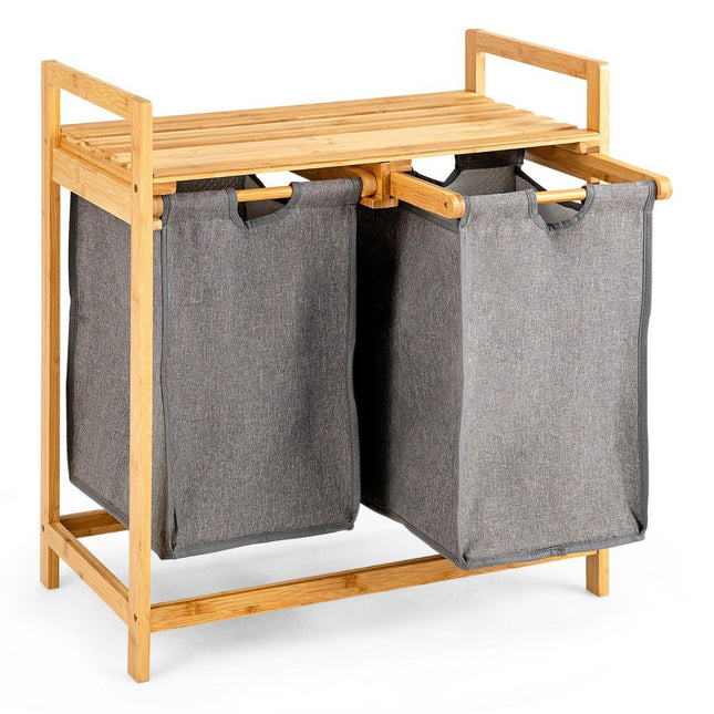 Bambus Wäschekorb mit zwei Fächern 2-teiliger Wäschekorb 64 x 33 x 73 cm Natur