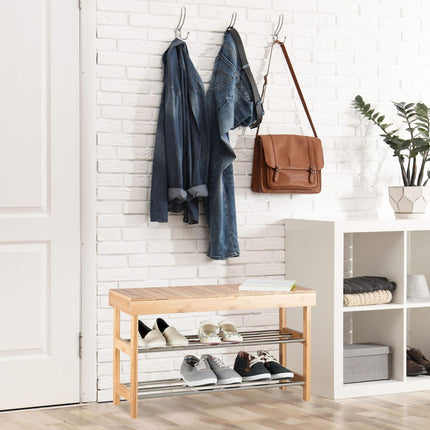 Bambus-Schuhregal mit Sitz