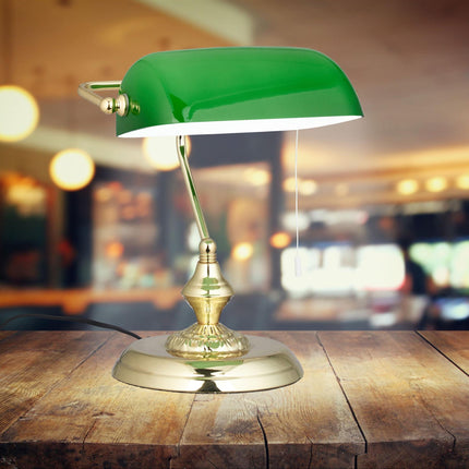 Lampe de banquier avec abat-jour en verre vert