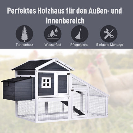 Hühnerstall mit Auslauf für Zwerghühner, Sitzstange, Massivholz