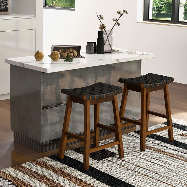 Ensemble de 2 tabourets de bar, revêtement en similicuir tissé, 63,5 cm (25 pouces)