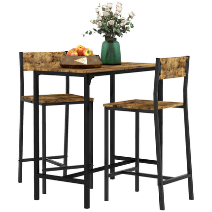 Ensemble de bar avec table et 2 tabourets, MDF et métal, marron