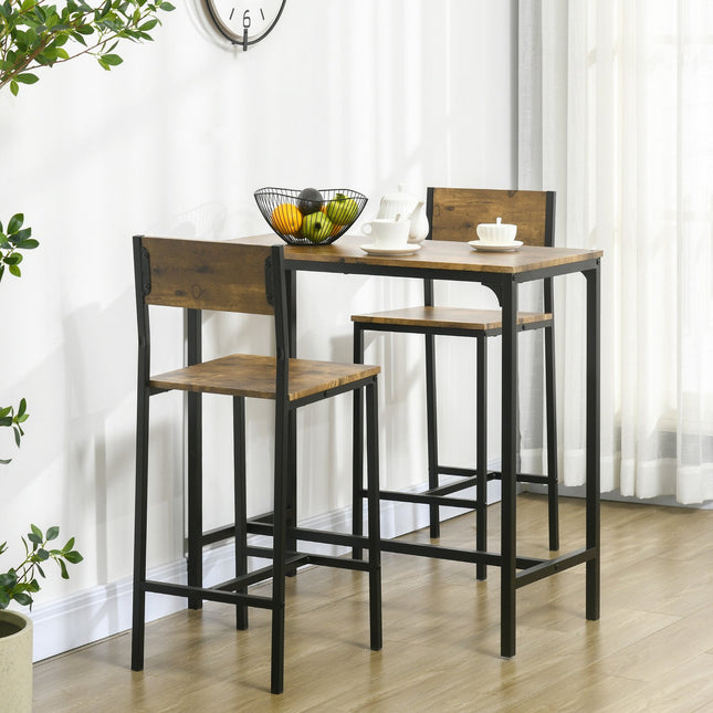 Ensemble de bar avec table et 2 tabourets, MDF et métal, marron