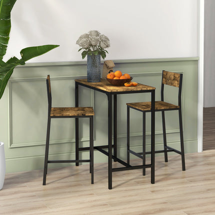 Ensemble de bar avec table et 2 tabourets, MDF et métal, marron